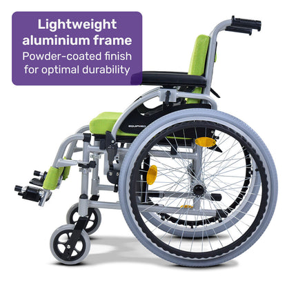 Lightweight Aluminium Kids Wheelchair - 0.55m Wheels, 75kg Capacity, Green