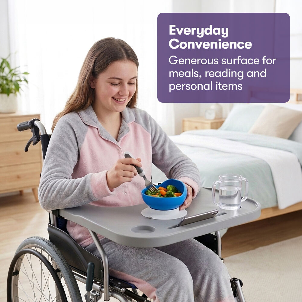 Wheelchair Lap Tray with Cup Holder & Device Slot, Grey