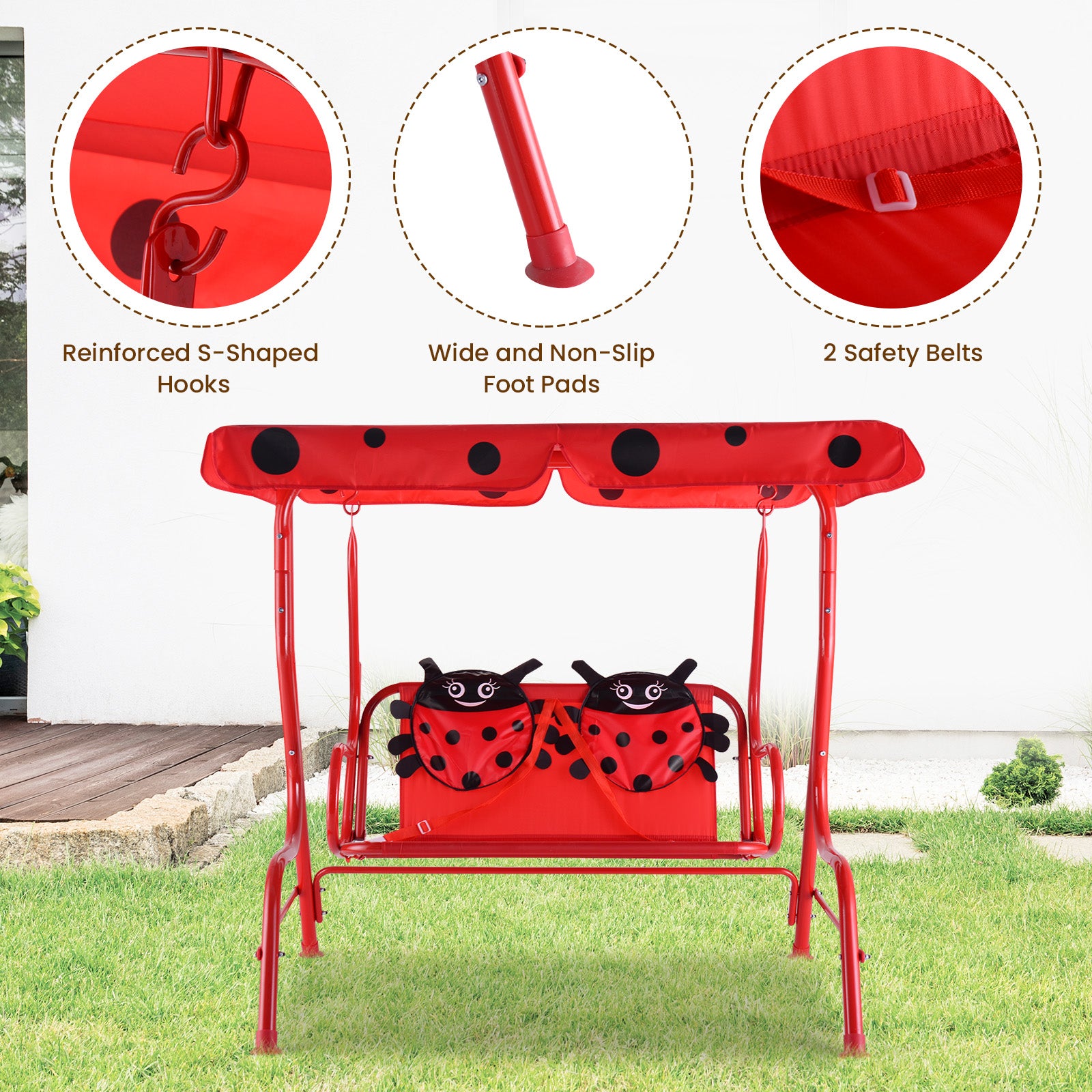 Hanging Patio Swing Bench with Adjustable Tilt Canopy-Black
