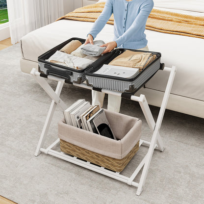 Heavy Duty Folding Luggage Rack with Shelves-1 piece-White