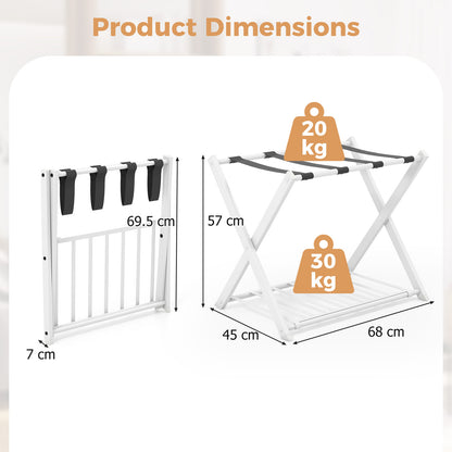 Heavy Duty Folding Luggage Rack with Shelves-1 piece-White