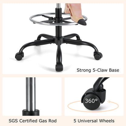 Height-adjustable Swivel Task Drafting Chair with Adjustable Armrests-Black