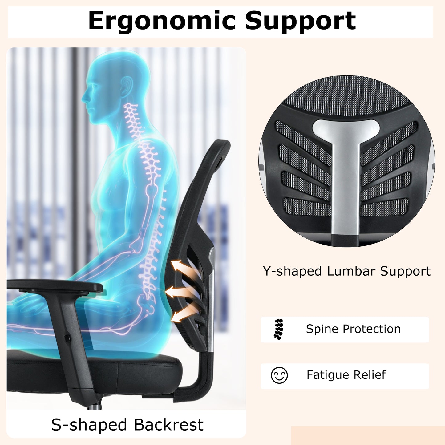 Height-adjustable Swivel Task Drafting Chair with Adjustable Armrests-Black