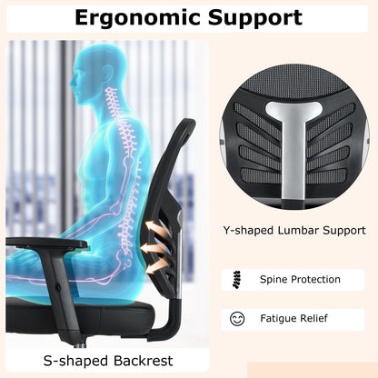 Height-adjustable Swivel Task Drafting Chair with Adjustable Armrests-Black