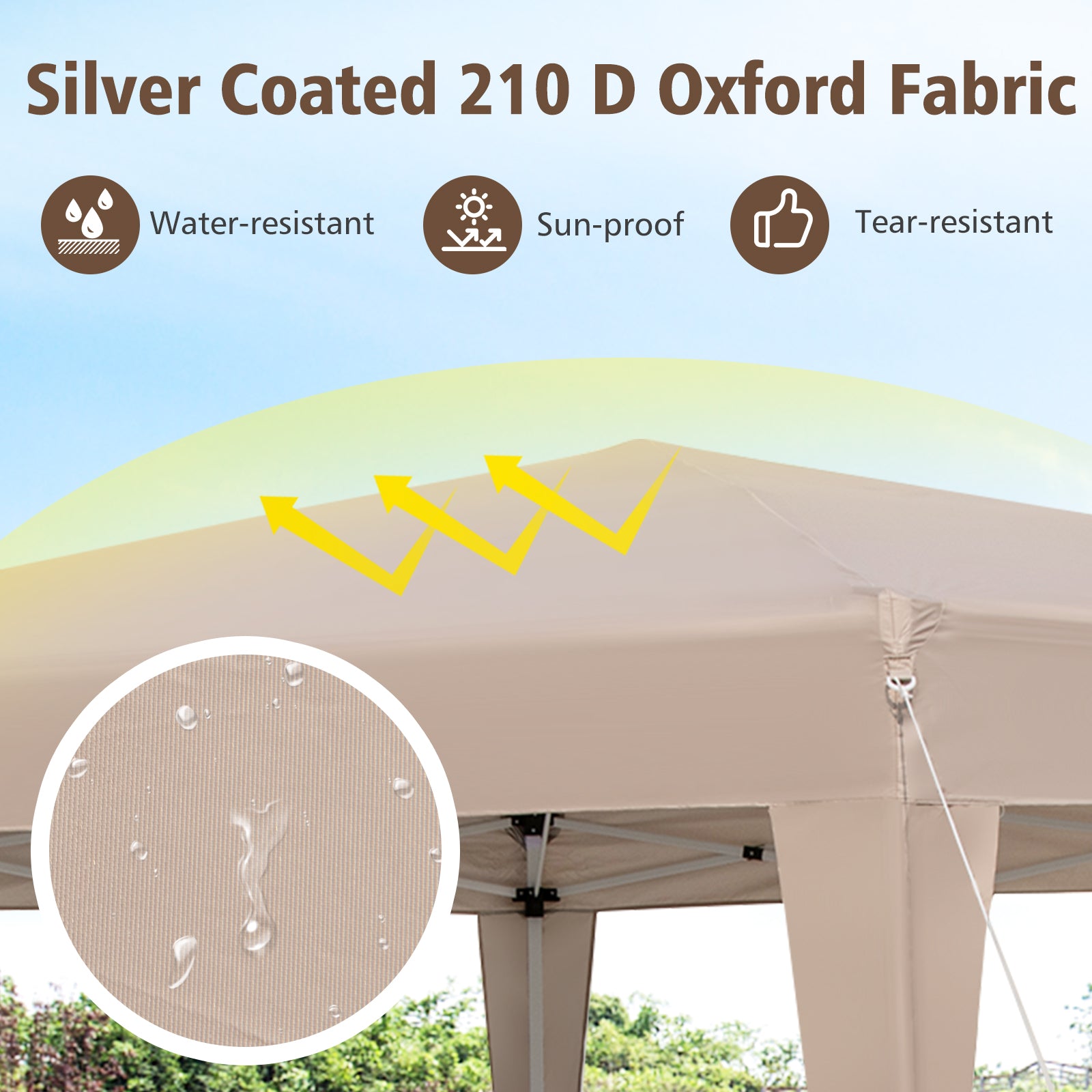 4 x 3.5 m Height Adjustable Hexagonal Pop-Up Canopy Tent with Dressed Legs-Khaki