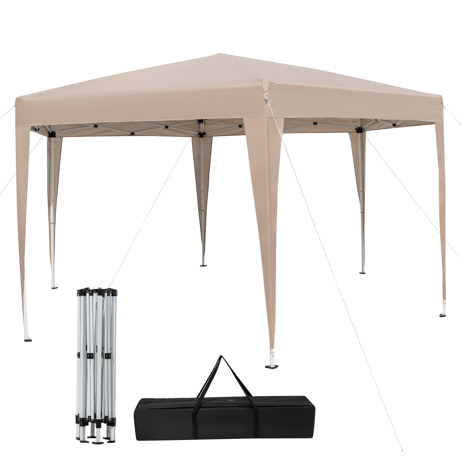 4 x 3.5 m Height Adjustable Hexagonal Pop-Up Canopy Tent with Dressed Legs-Khaki