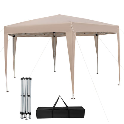 4 x 3.5 m Height Adjustable Hexagonal Pop-Up Canopy Tent with Dressed Legs-Khaki