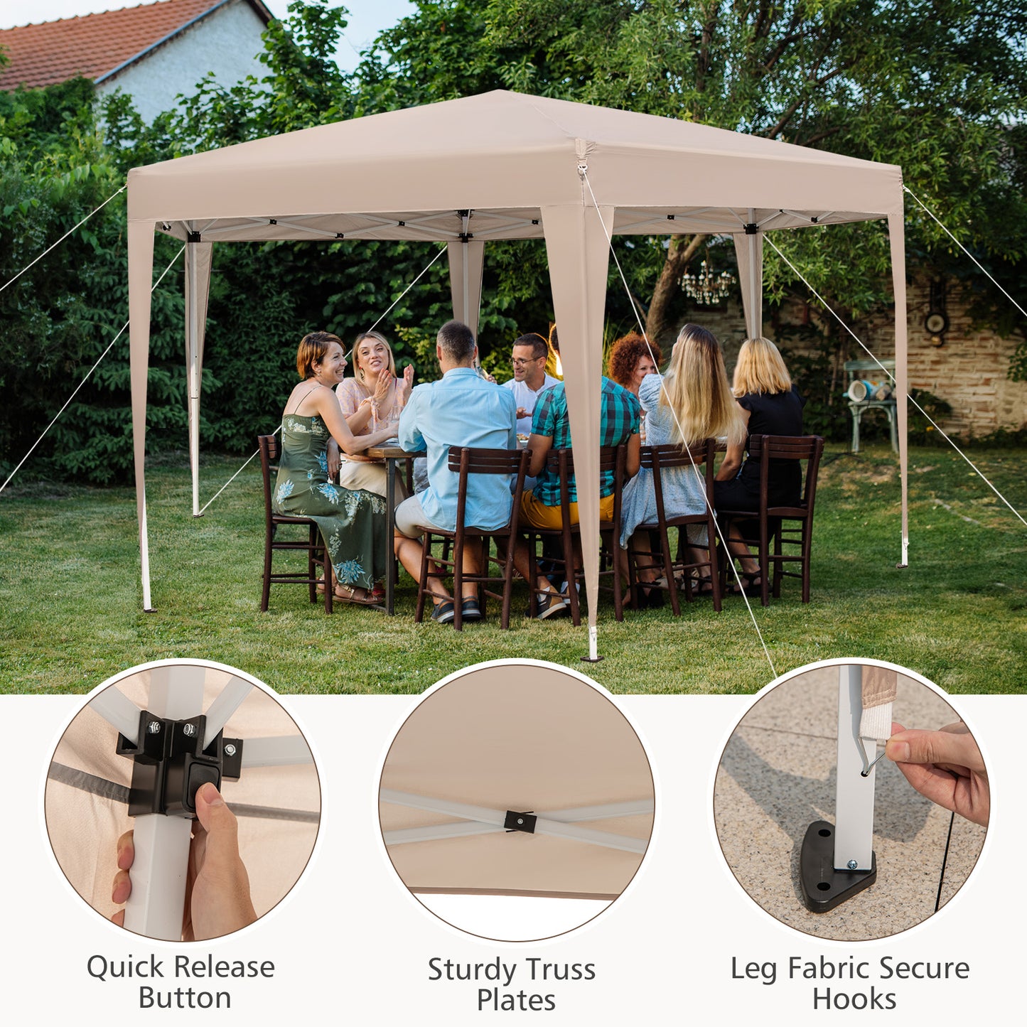 4 x 3.5 m Height Adjustable Hexagonal Pop-Up Canopy Tent with Dressed Legs-Khaki