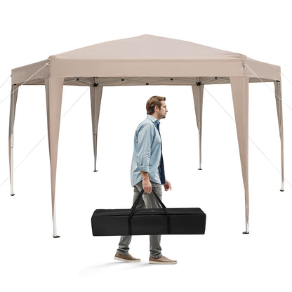 4 x 3.5 m Height Adjustable Hexagonal Pop-Up Canopy Tent with Dressed Legs-Khaki