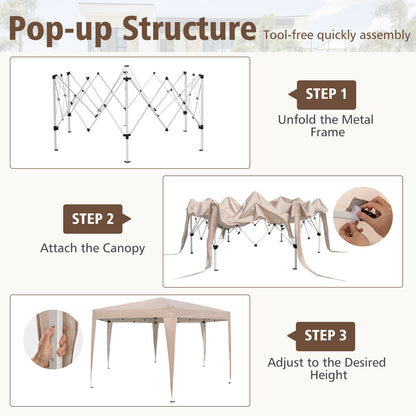4 x 3.5 m Height Adjustable Hexagonal Pop-Up Canopy Tent with Dressed Legs-Khaki