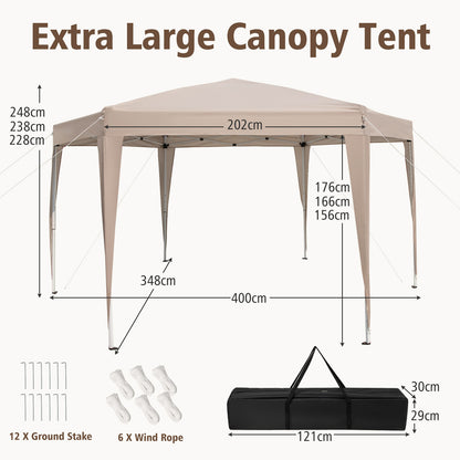 4 x 3.5 m Height Adjustable Hexagonal Pop-Up Canopy Tent with Dressed Legs-Khaki