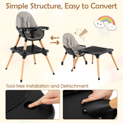 High Chair for Babies and Toddlers 6-in-1 Convertible Table Chair Set-Black