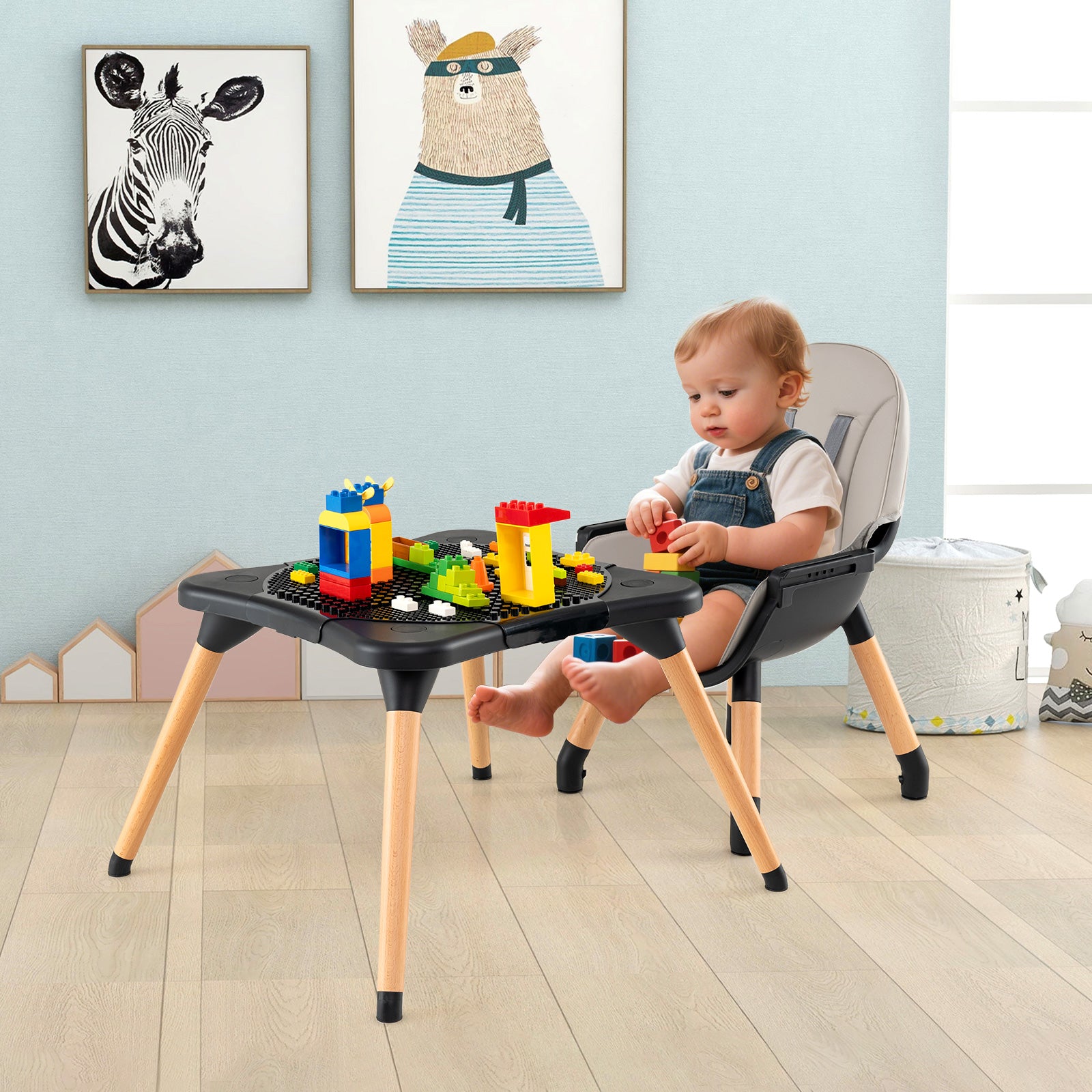 High Chair for Babies and Toddlers 6-in-1 Convertible Table Chair Set-Black