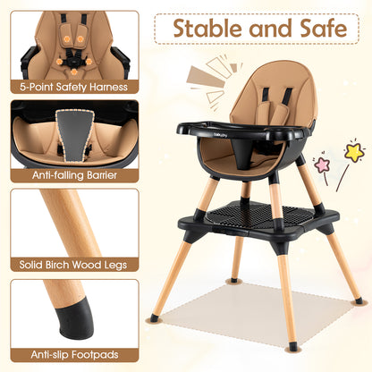 High Chair for Babies and Toddlers 6-in-1 Convertible Table Chair Set-Coffee