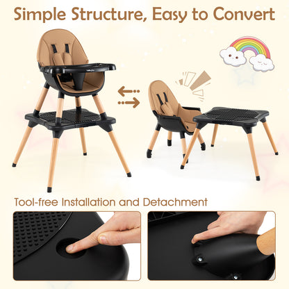 High Chair for Babies and Toddlers 6-in-1 Convertible Table Chair Set-Coffee