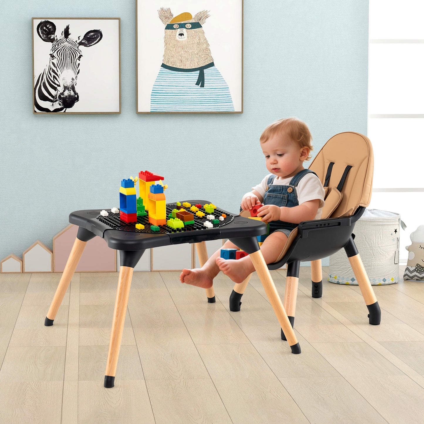 High Chair for Babies and Toddlers 6-in-1 Convertible Table Chair Set-Coffee