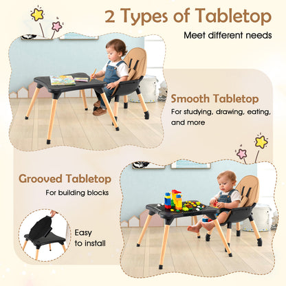 High Chair for Babies and Toddlers 6-in-1 Convertible Table Chair Set-Coffee