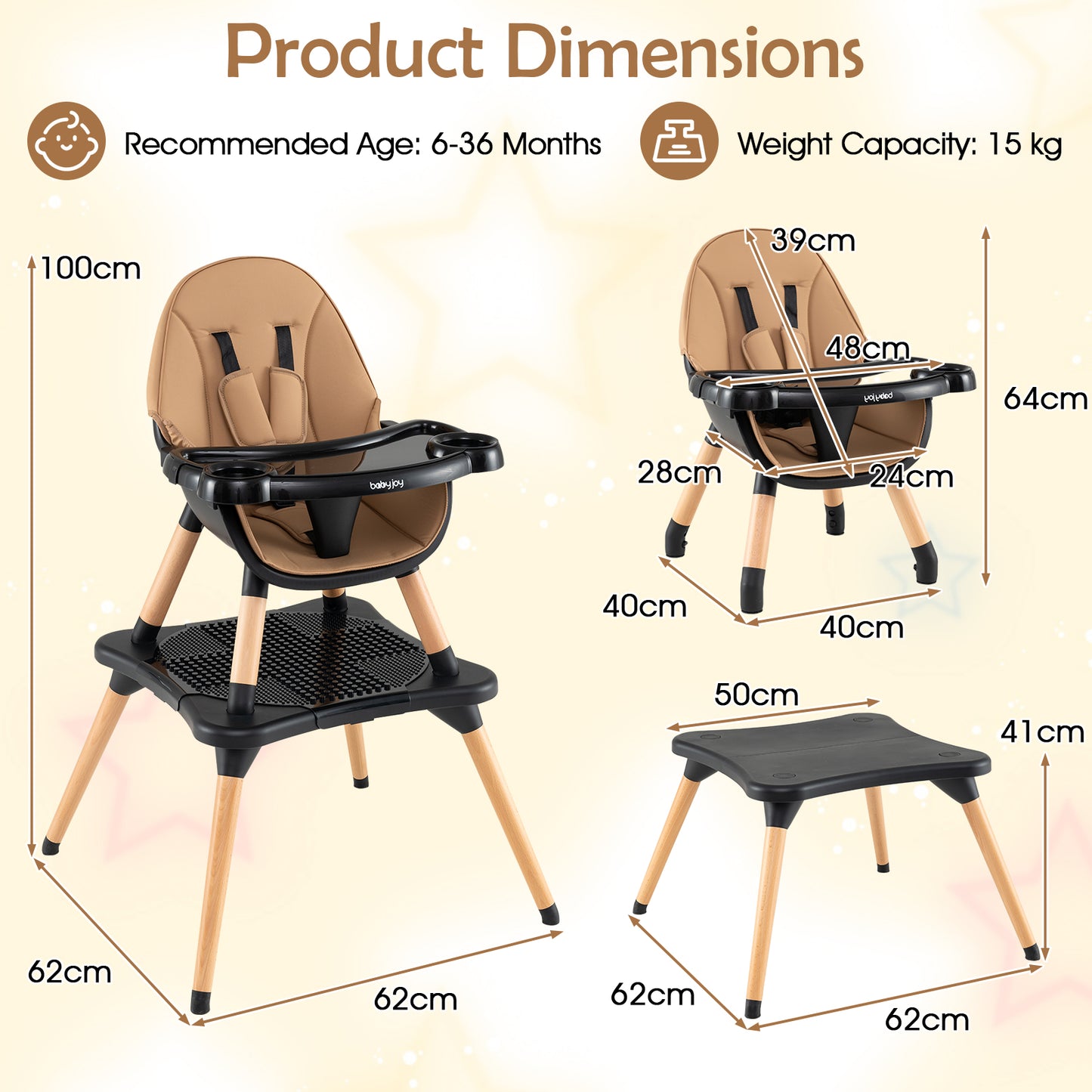 High Chair for Babies and Toddlers 6-in-1 Convertible Table Chair Set-Coffee