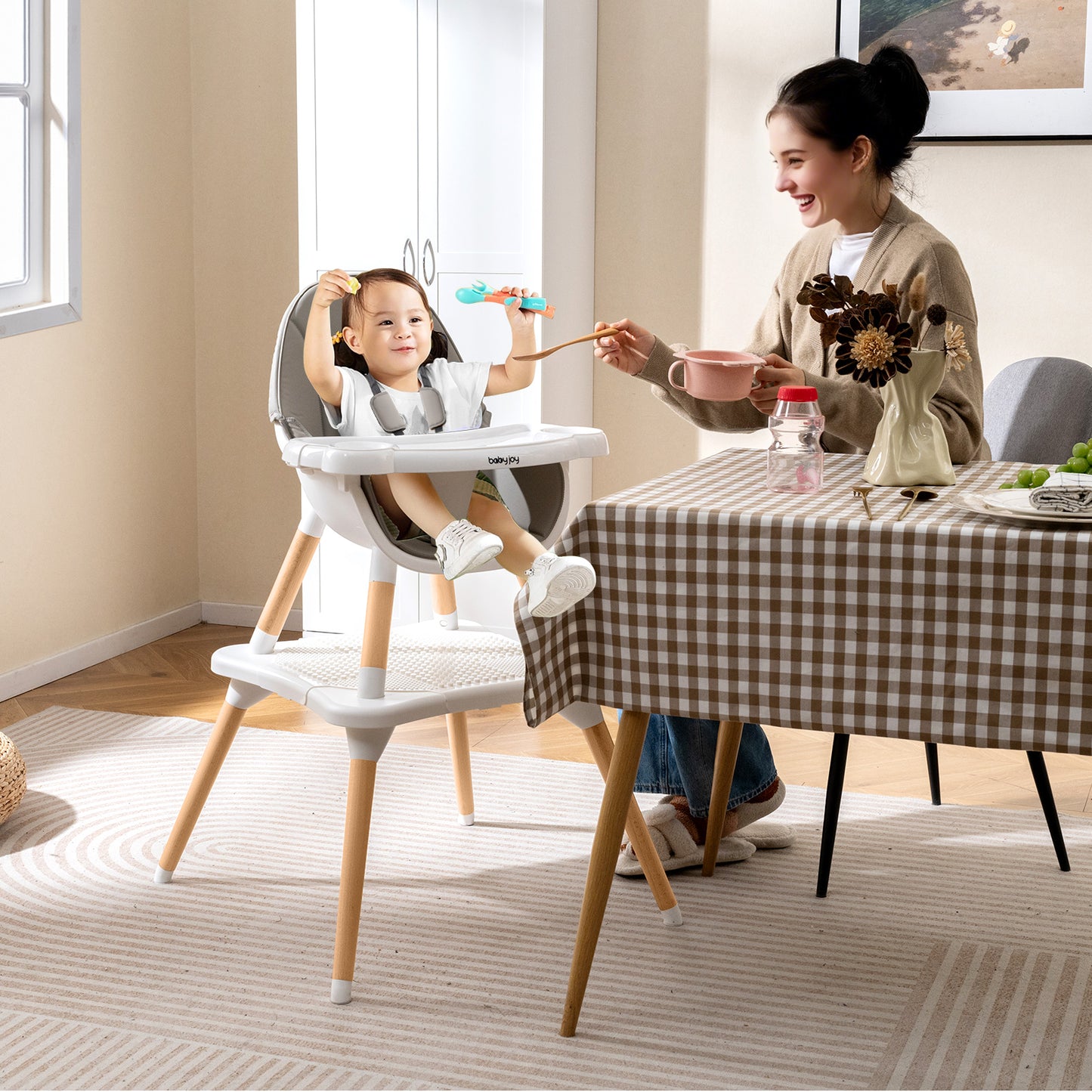 High Chair for Babies and Toddlers 6-in-1 Convertible Table Chair Set-Grey