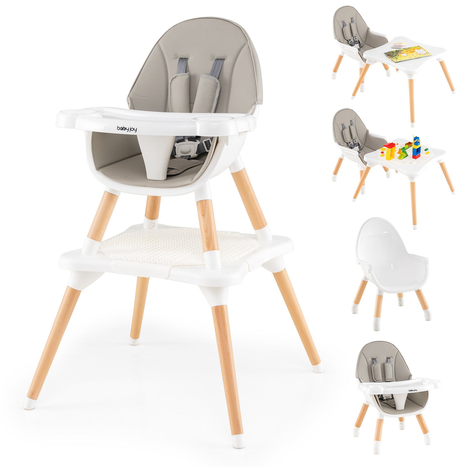 High Chair for Babies and Toddlers 6-in-1 Convertible Table Chair Set-Grey