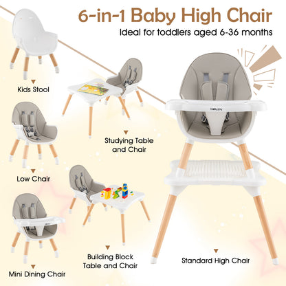 High Chair for Babies and Toddlers 6-in-1 Convertible Table Chair Set-Grey