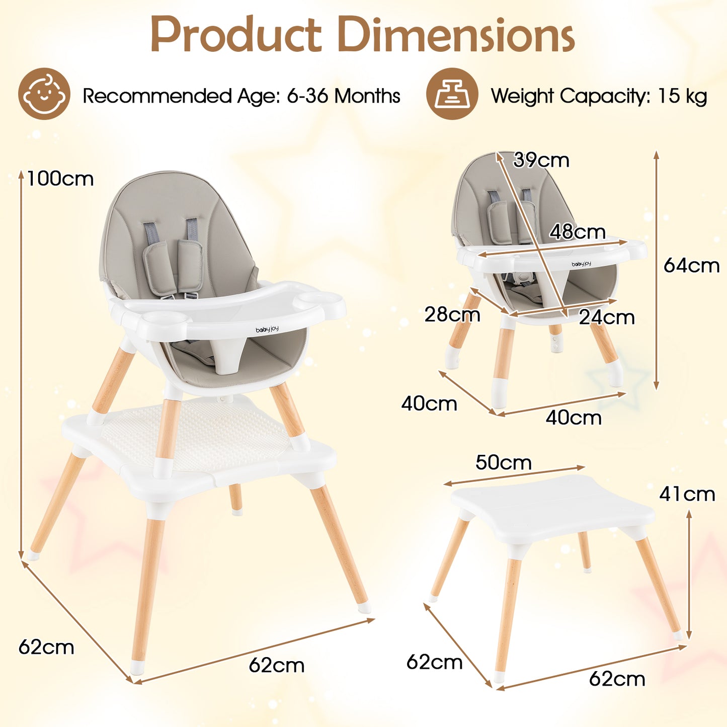 High Chair for Babies and Toddlers 6-in-1 Convertible Table Chair Set-Grey