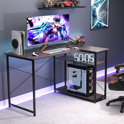 Home Office Computer Desk with Reversible Adjustable Storage Shelves-Grey