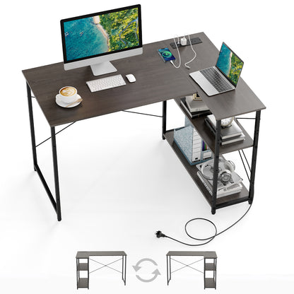 Home Office Computer Desk with Reversible Adjustable Storage Shelves-Grey
