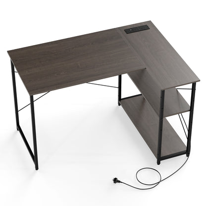 Home Office Computer Desk with Reversible Adjustable Storage Shelves-Grey
