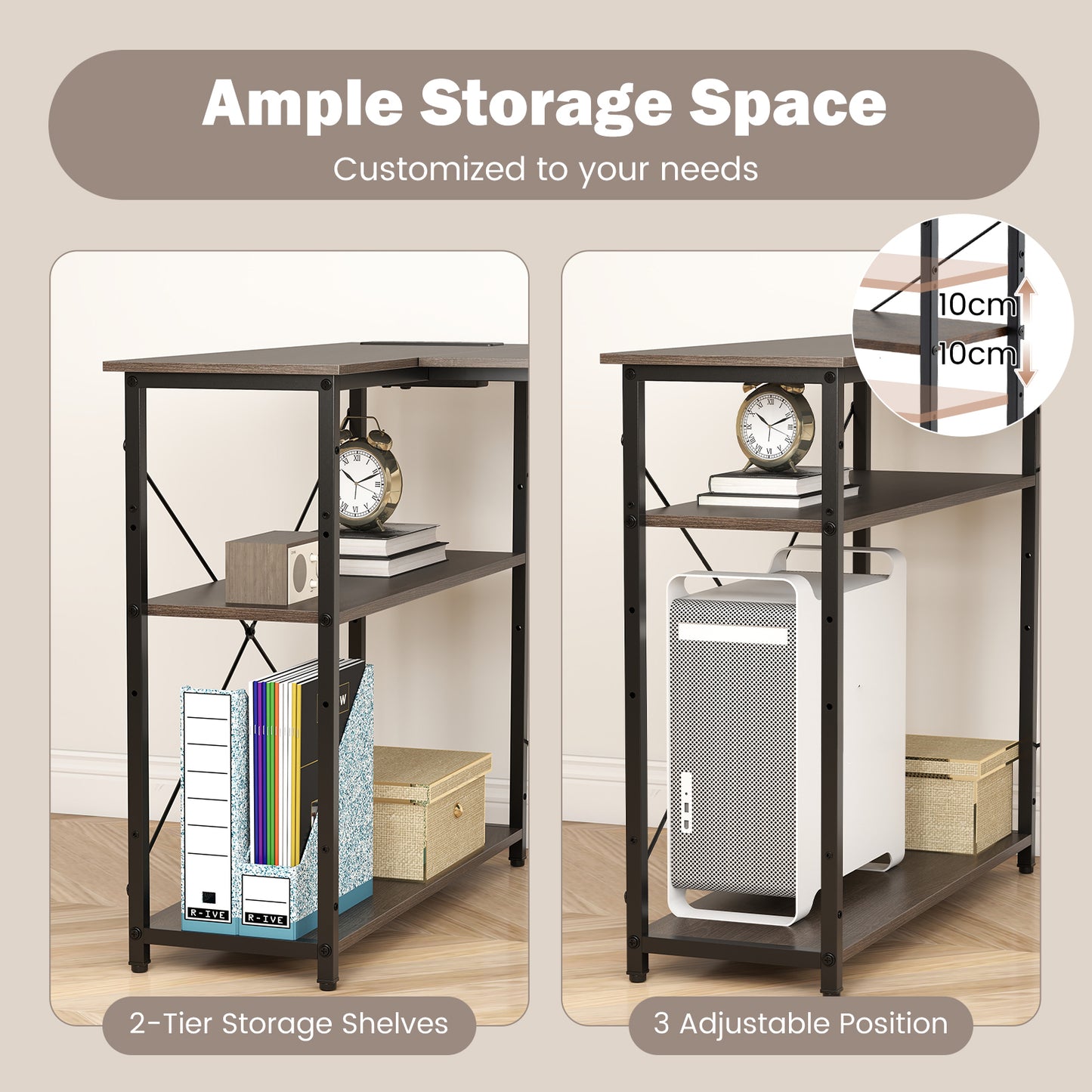 Home Office Computer Desk with Reversible Adjustable Storage Shelves-Grey