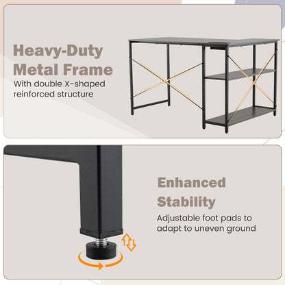 Home Office Computer Desk with Reversible Adjustable Storage Shelves-Grey