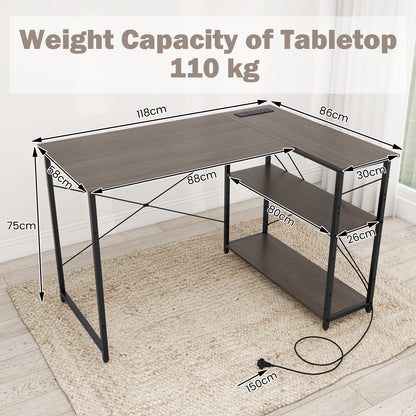 Home Office Computer Desk with Reversible Adjustable Storage Shelves-Grey