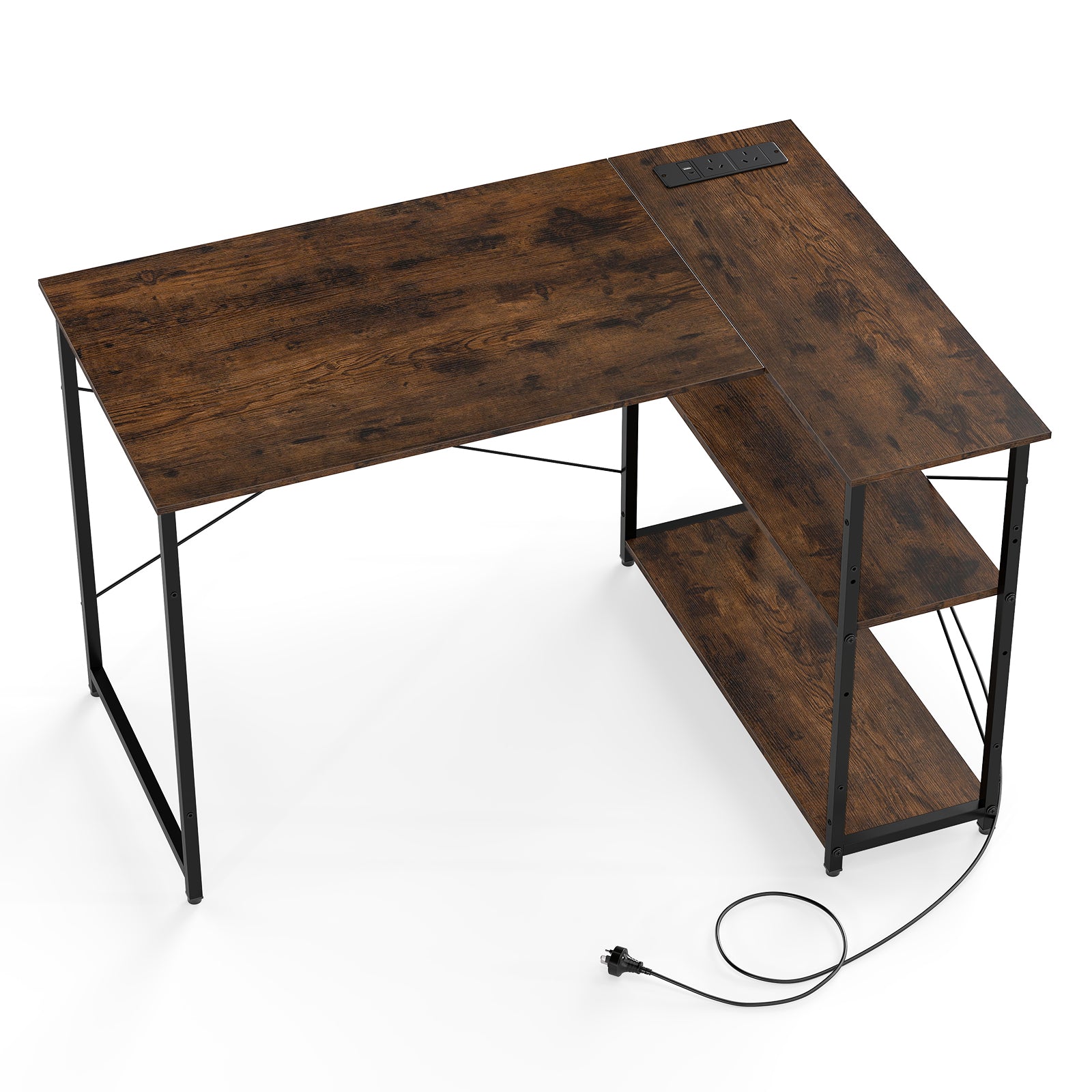 Home Office Computer Desk with Reversible Adjustable Storage Shelves-Rustic Brown