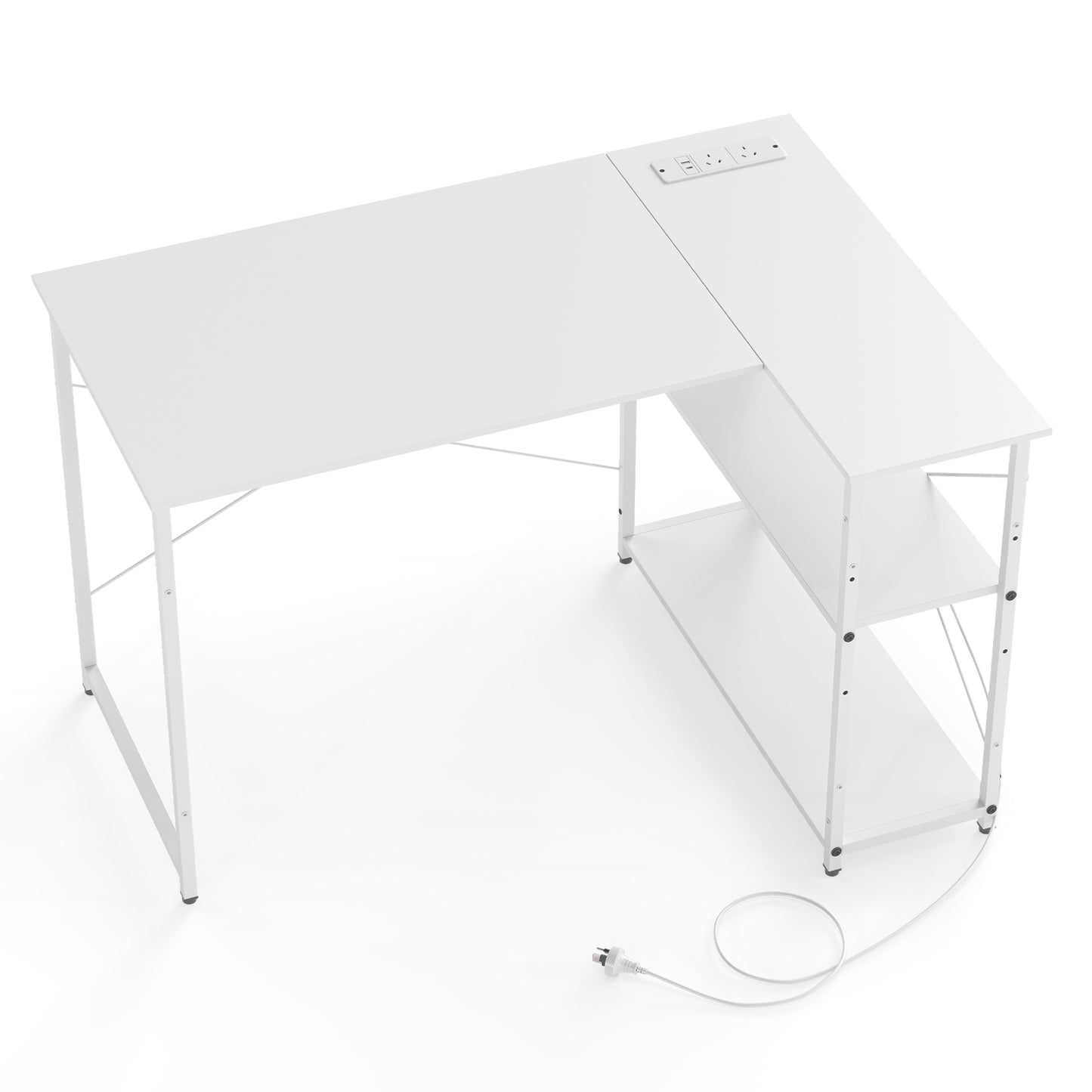 Home Office Computer Desk with Reversible Adjustable Storage Shelves-White