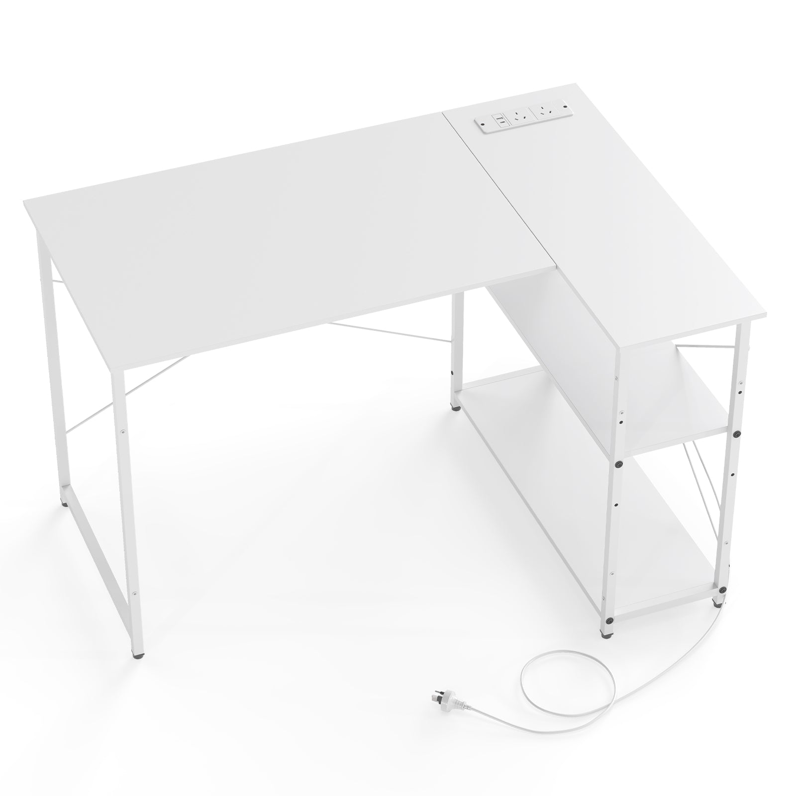 Home Office Computer Desk with Reversible Adjustable Storage Shelves-White