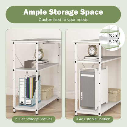 Home Office Computer Desk with Reversible Adjustable Storage Shelves-White
