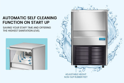 Commercial Ice Maker, 45kg/24hr, 0.76m Height, Auto-Clean, Stainless Steel
