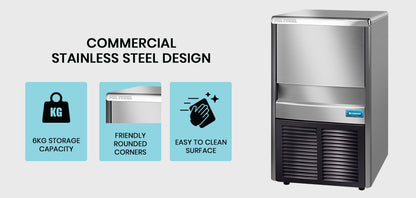 Commercial Ice Maker, 45kg/24hr, 0.76m Height, Auto-Clean, Stainless Steel