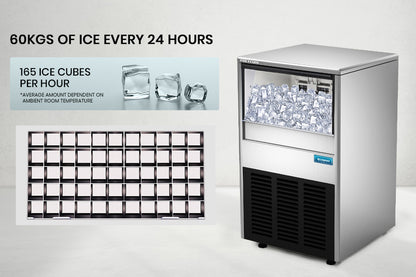 Commercial Ice Maker with 60kg/24hr Capacity and Donper Compressor, 0.82m Height