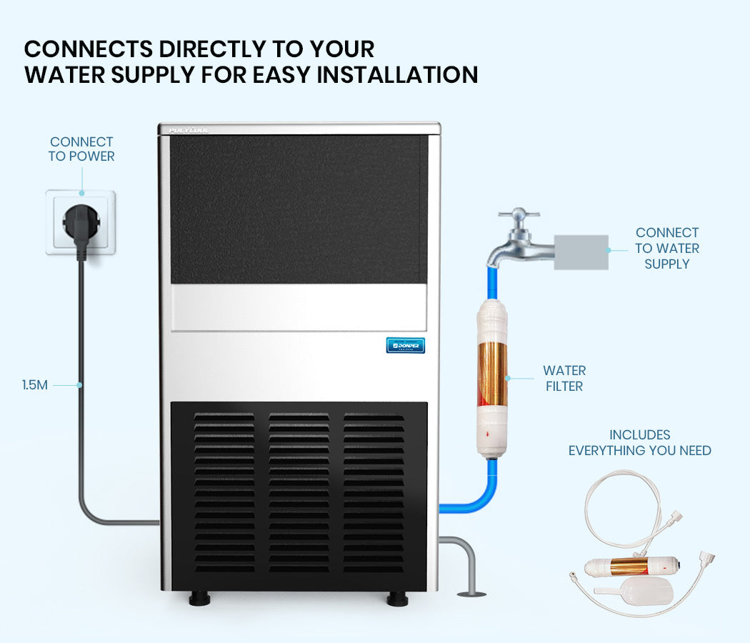 Commercial Ice Maker with 60kg/24hr Capacity and Donper Compressor, 0.82m Height