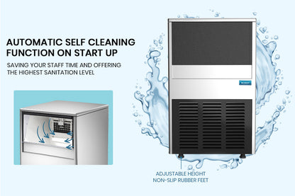 Commercial Ice Maker with 60kg/24hr Capacity and Donper Compressor, 0.82m Height