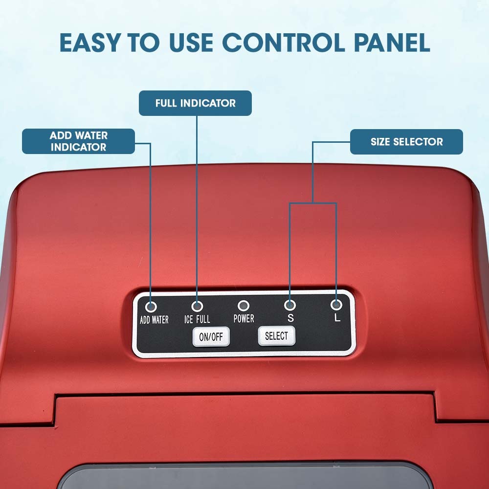 2L Portable Ice Maker, 12kg/Day, Automatic with Control Panel - Red