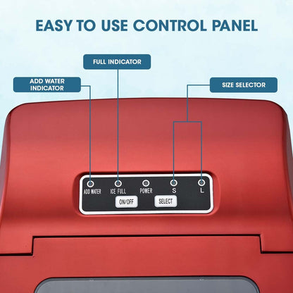 2L Portable Ice Maker, 12kg/Day, Automatic with Control Panel - Red