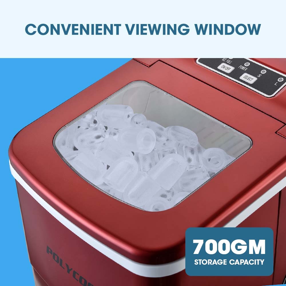 2L Portable Ice Maker, 12kg/Day, Automatic with Control Panel - Red