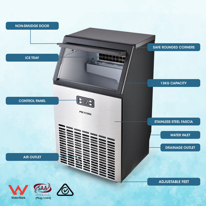 Commercial Ice Maker, 45kg/24hr, Stainless Steel, Freestanding, 80cm Height