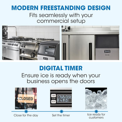 Commercial Ice Maker, 45kg/24hr, Stainless Steel, Freestanding, 80cm Height