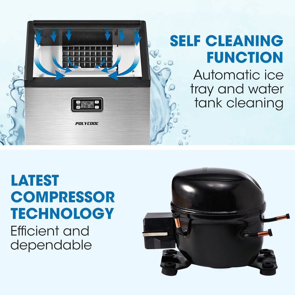 Commercial Ice Maker, 45kg/24hr, Stainless Steel, Freestanding, 80cm Height