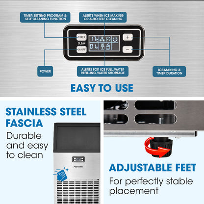 Commercial Ice Maker, 45kg/24hr, Stainless Steel, Freestanding, 80cm Height
