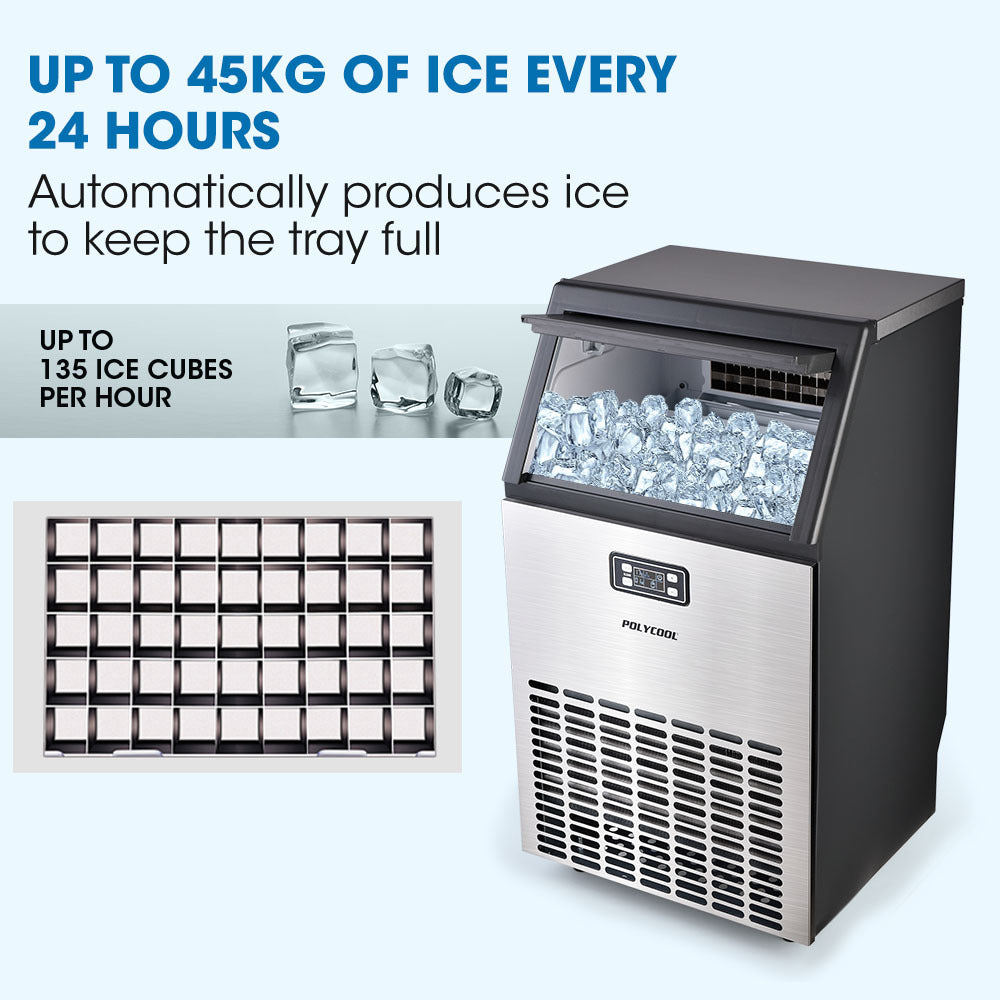Commercial Ice Maker, 45kg/24hr, Stainless Steel, Freestanding, 80cm Height
