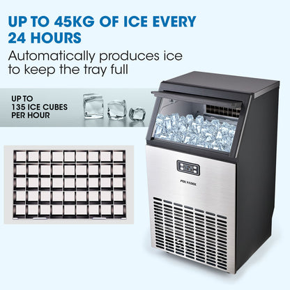 Commercial Ice Maker, 45kg/24hr, Stainless Steel, Freestanding, 80cm Height